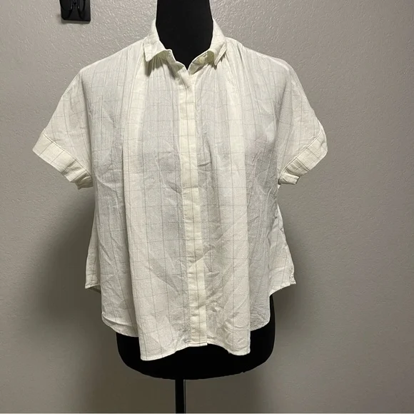 Madewell Light Spun Hilltop Cropped Fit Shirt in Windowpane Print MEDIUM - Picture 2 of 9